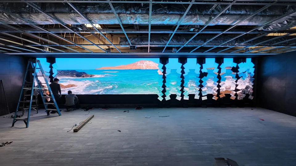 Illuminated display sections during installation.