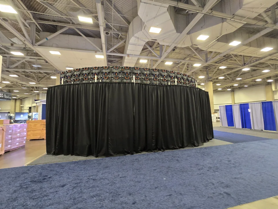 Rear view of the display structure and draped enclosure.