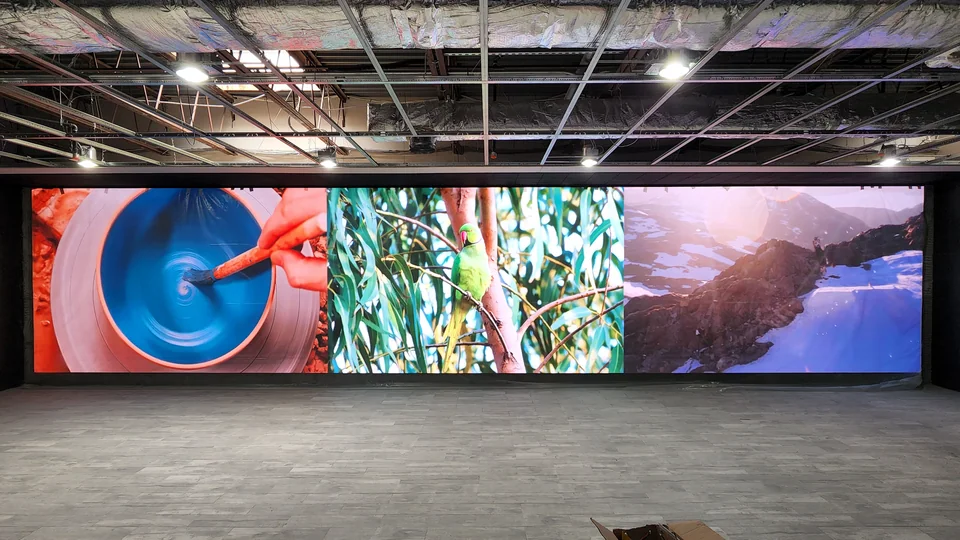The assembled wall showing several image regions during setup.