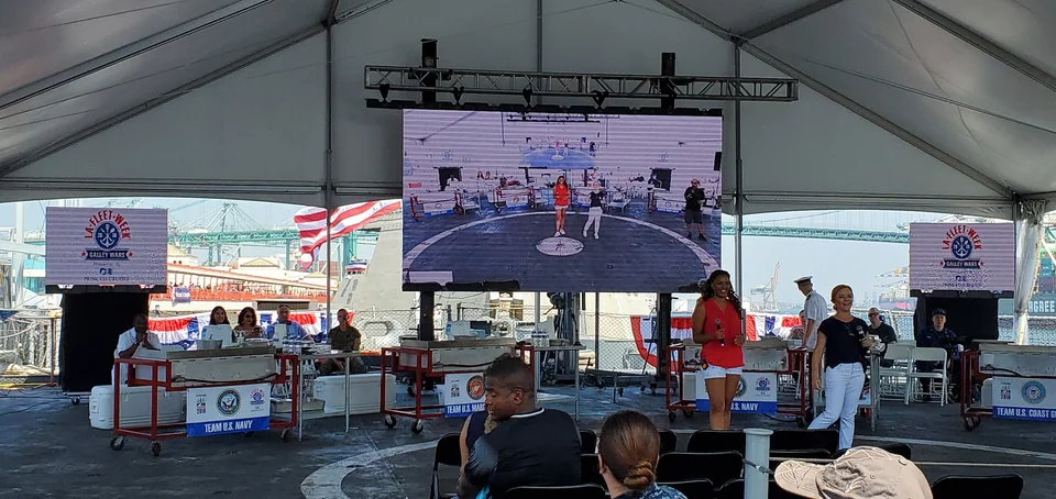 A presentation screen beneath the onboard canopy.