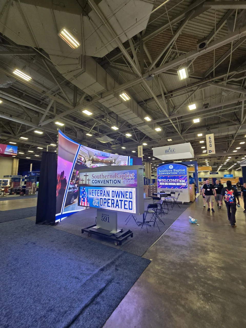An angled view of the display and seating area.